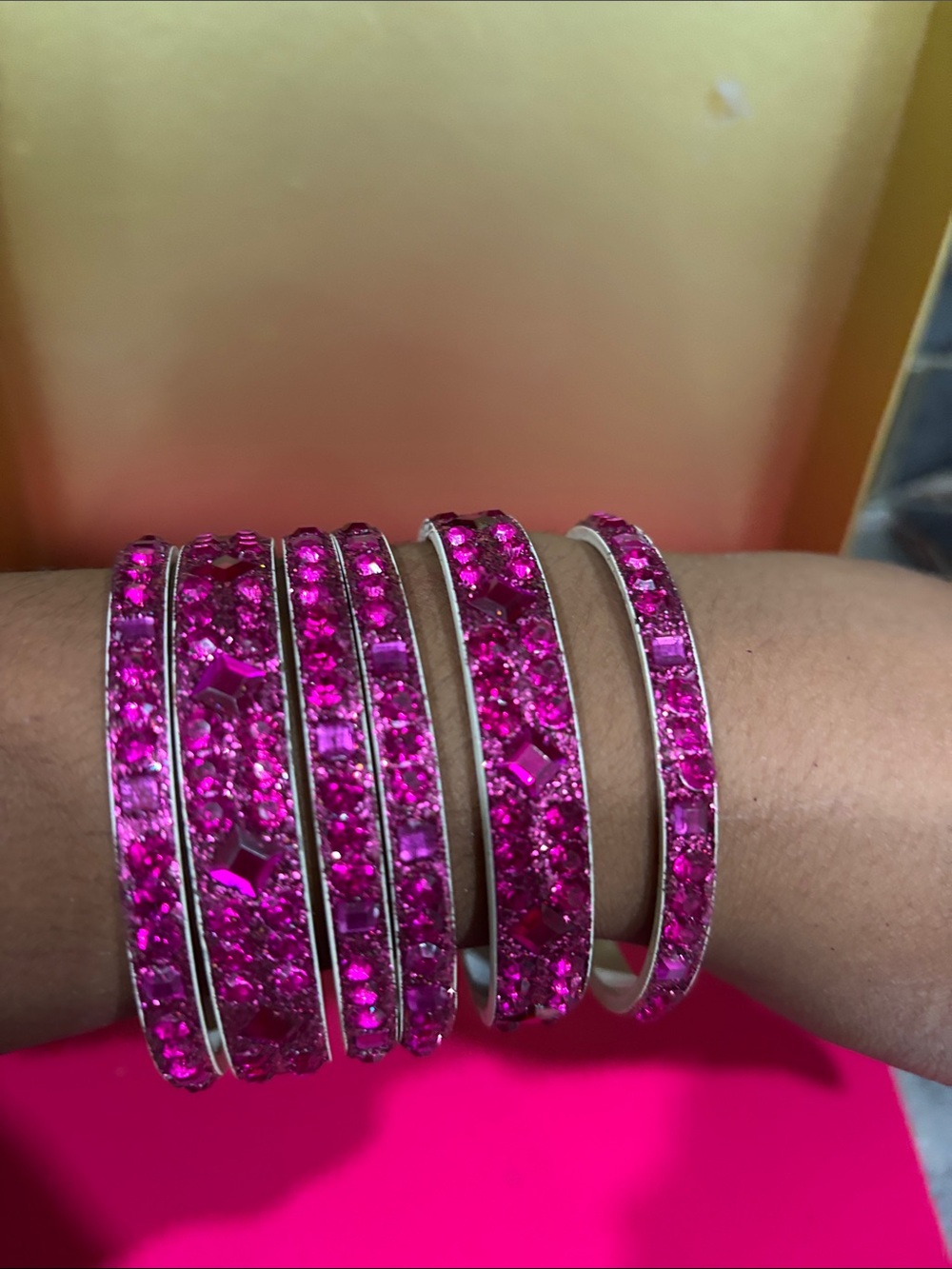 Pink Rhinestone Bangle Bracelet Set - Women Jewelry